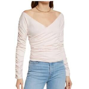 Open Edit Off The Shoulder Ruched Long Sleeve Top Pink Size Medium NWOT